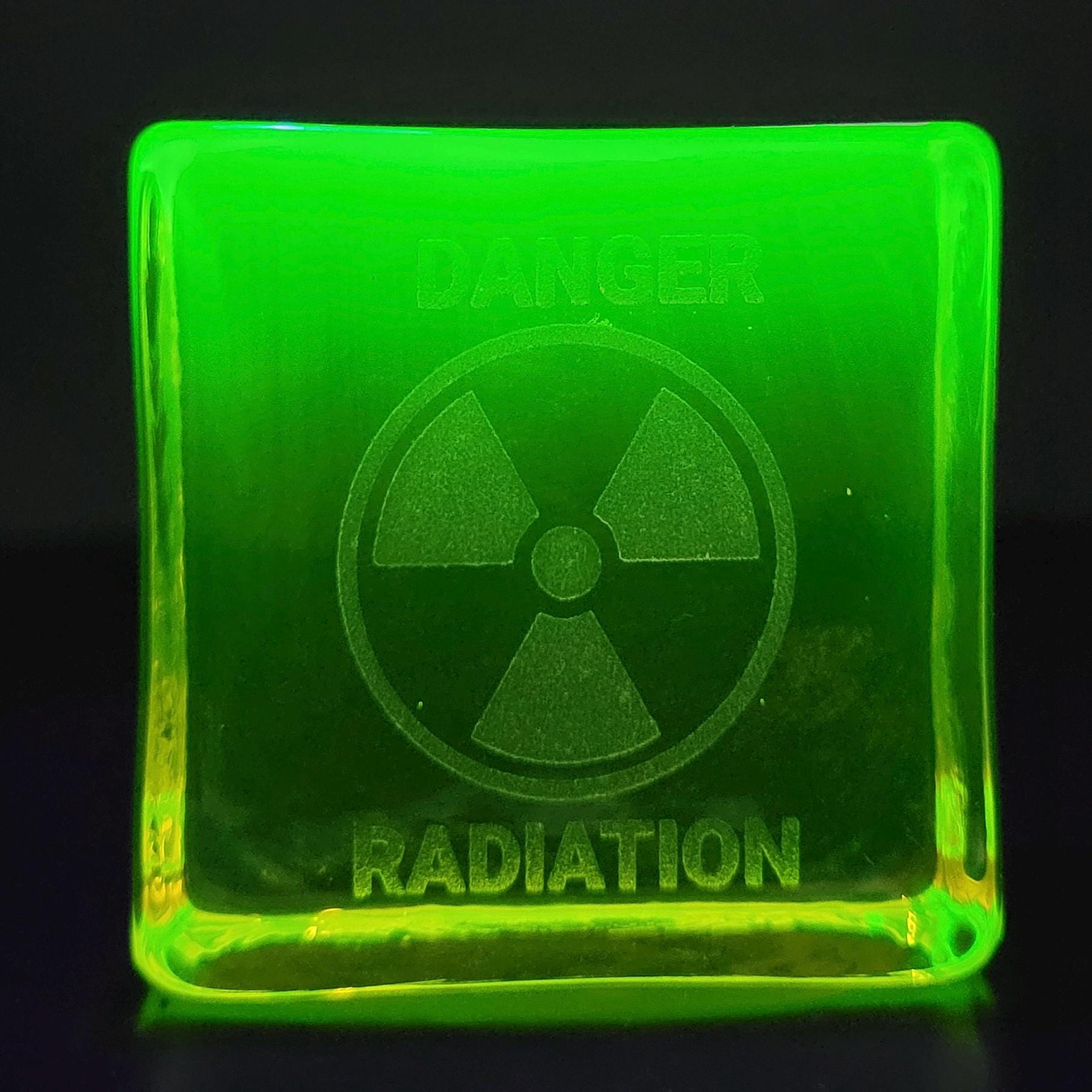 Vaseline Yellow Glass Block 50x50mm Art Glass Uranium Square Statue