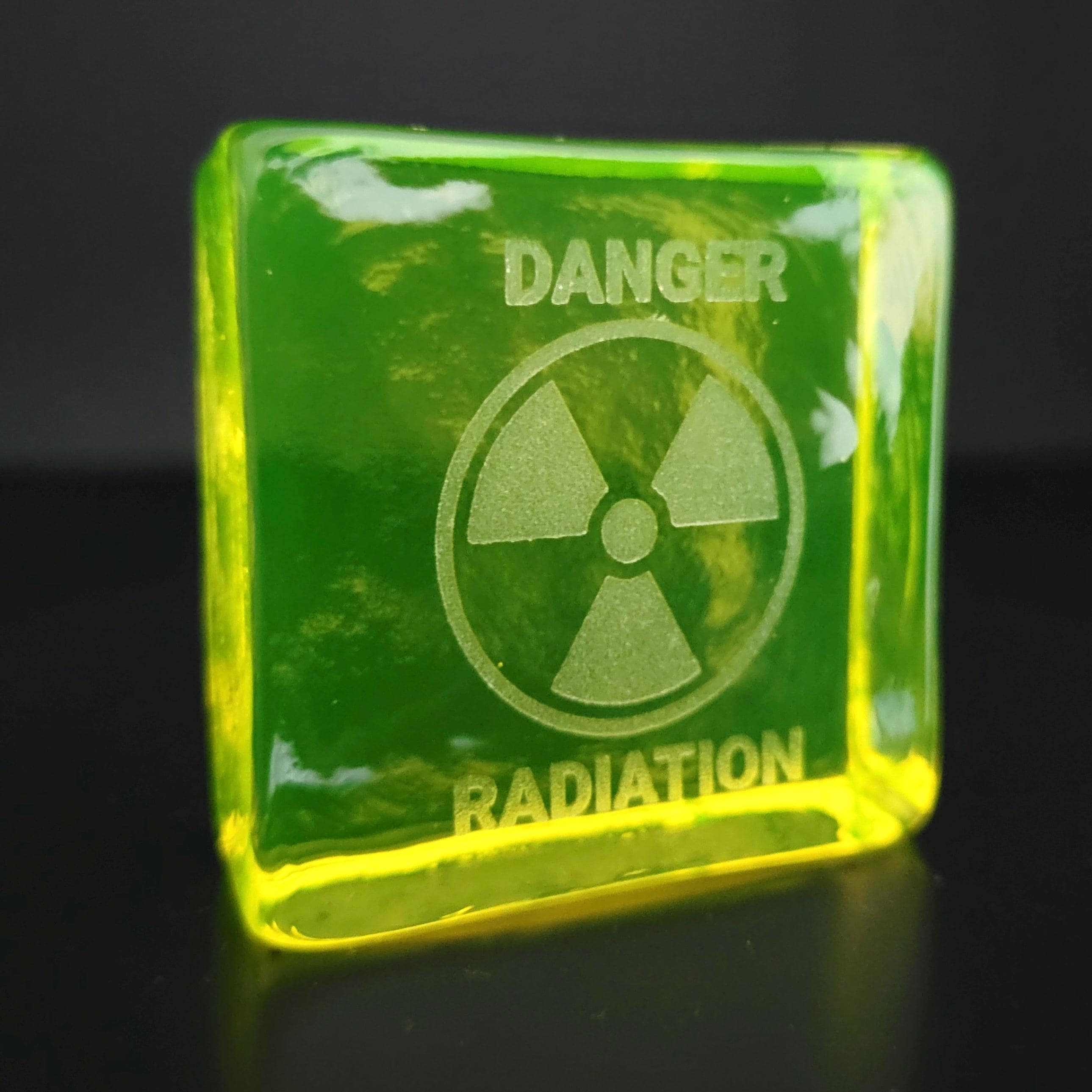 Vaseline Yellow Glass Block 50x50mm Art Glass Uranium Square Statue