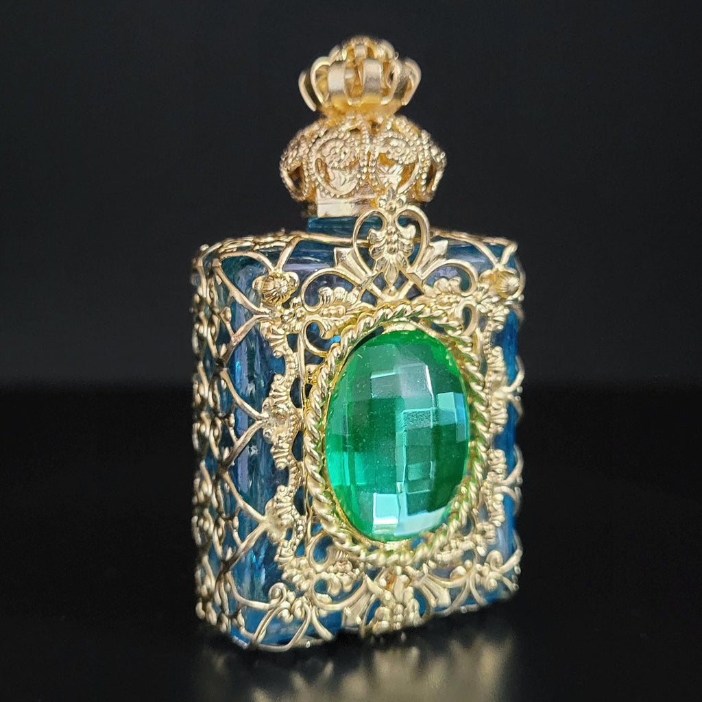 Uranium Glass Cabochon on Perfume Bottle Czech Blue Glass
