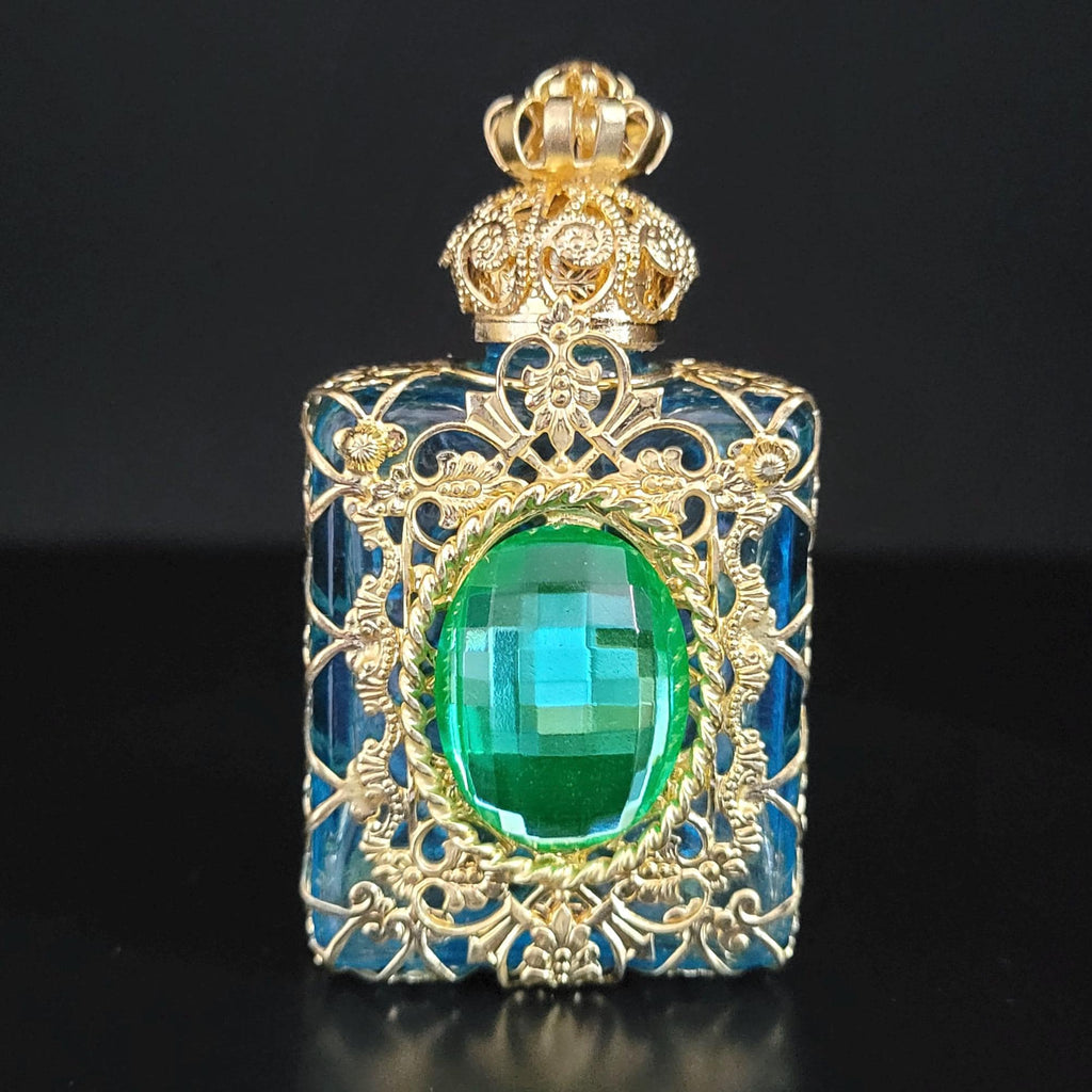 Uranium Glass Cabochon on Perfume Bottle Czech Blue Glass