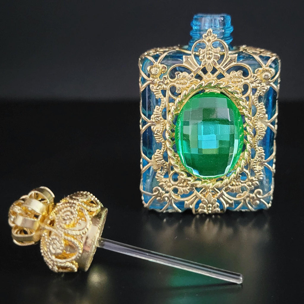 Uranium Glass Cabachon on Perfume Bottle Czech Glass
