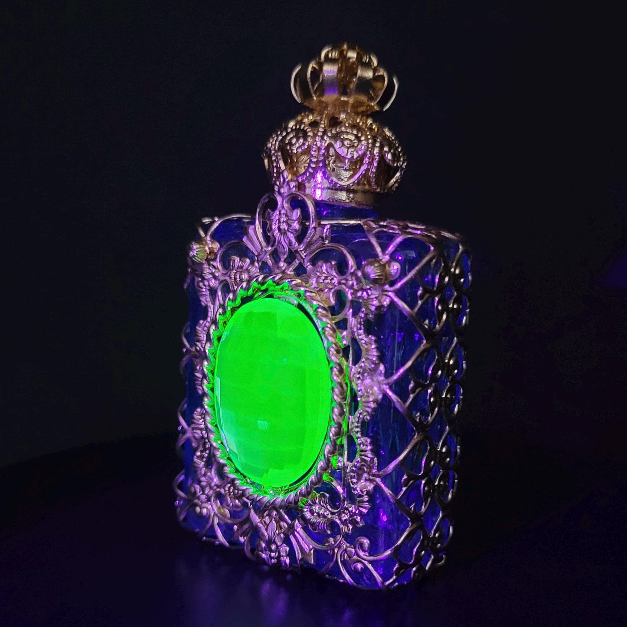 Uranium Glass Cabachon on Perfume Bottle Czech Glass