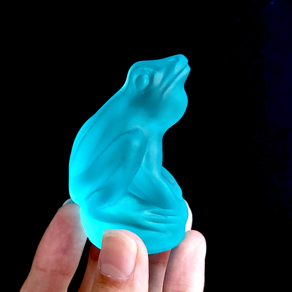Aquamarine Blue Uranium Glass Frog Art Deco Glass Animal Small Statue