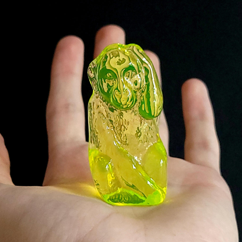 Art Deco Uranium Glass Monkey Figurine: Vaseline Glass Collectible