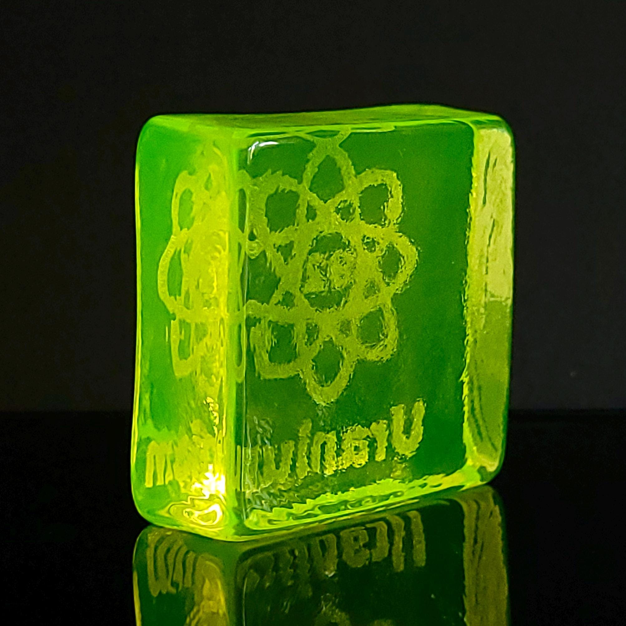Uranium Glass Block 50x50mm Vaseline Yellow Glass Statue Gift for Collectors