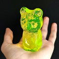 Uranium Glass Bear Statue Vaseline Yellow Clear Glass Collectible Figurine