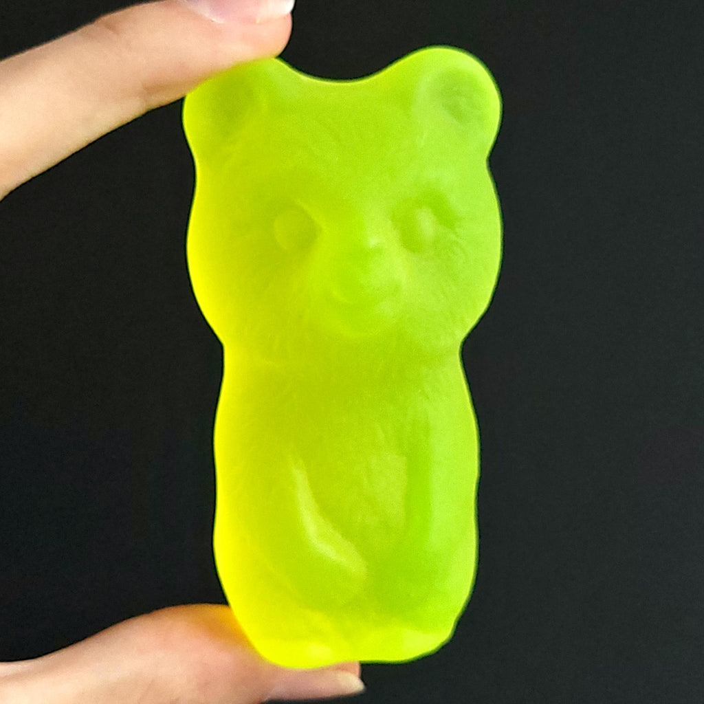 Art Deco Vaseline Uranium Glass Bear Figurine: Frosted Yellow Sculpture