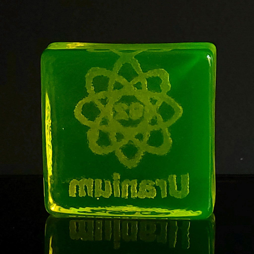 Uranium Glass Block 50x50mm Vaseline Yellow Glass Statue Gift for Collectors