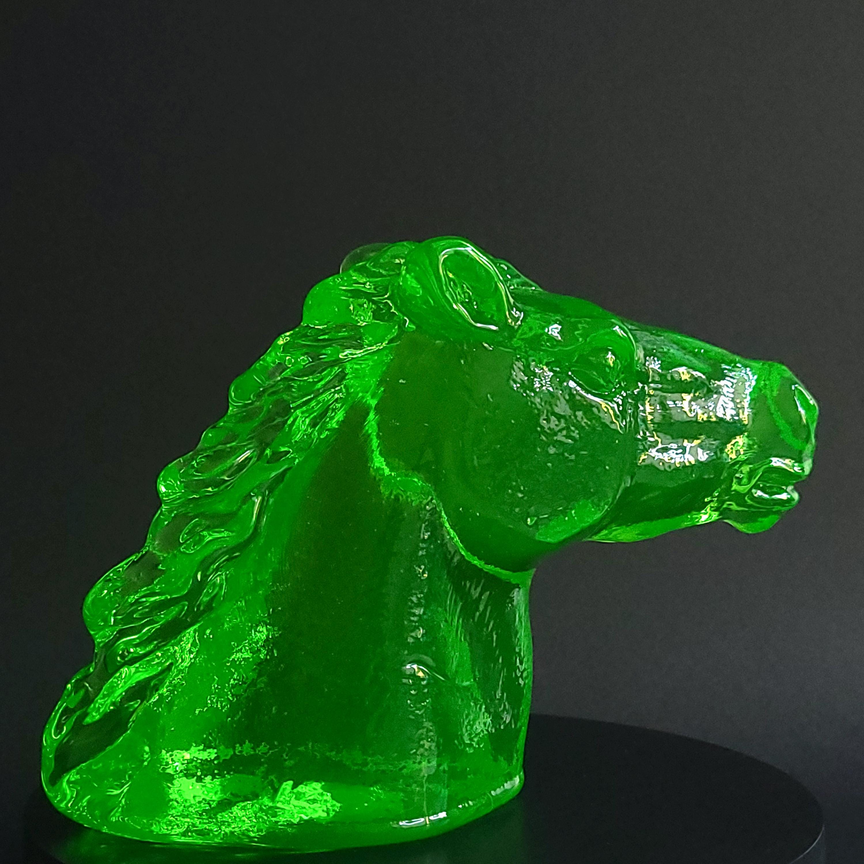 Vaseline Glass Horse Figurine – Uranium Green Animal Sculpture, Art Deco