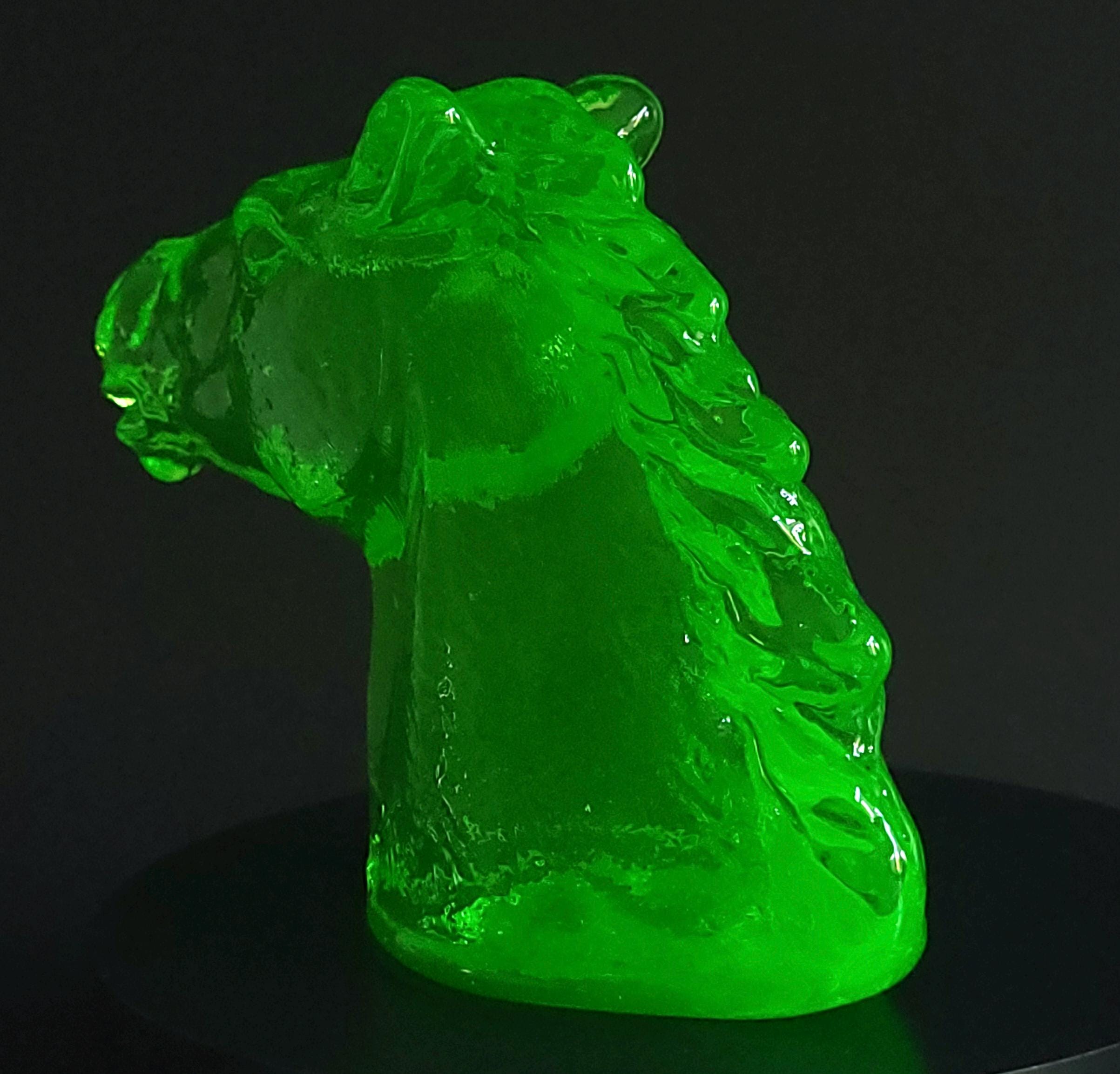 Vaseline Glass Horse Figurine – Uranium Green Animal Sculpture, Art Deco