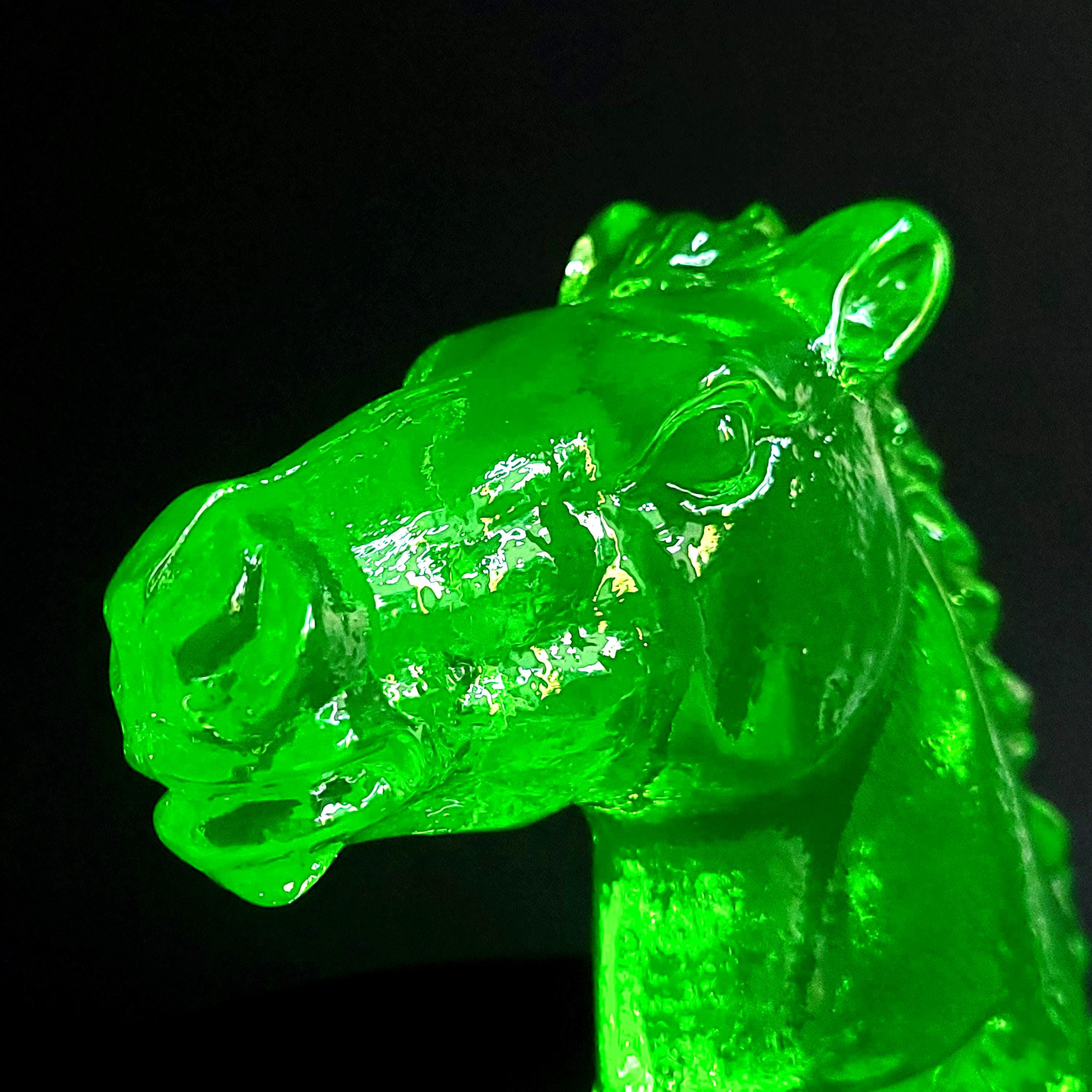 Vaseline Glass Horse Figurine – Uranium Green Animal Sculpture, Art Deco