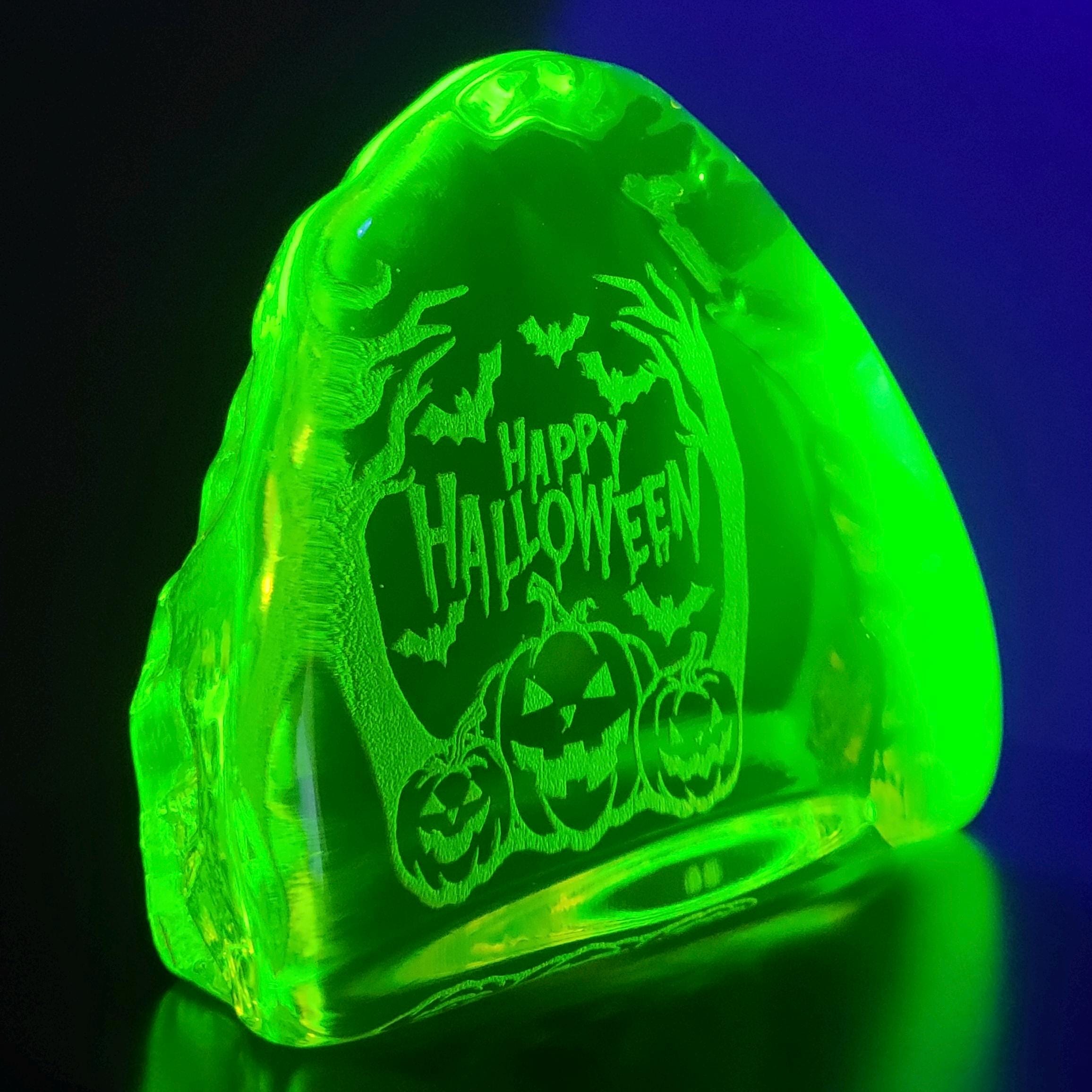 Uranium Glass Figurine Halloween Design Vaseline Yellow Glass Statue