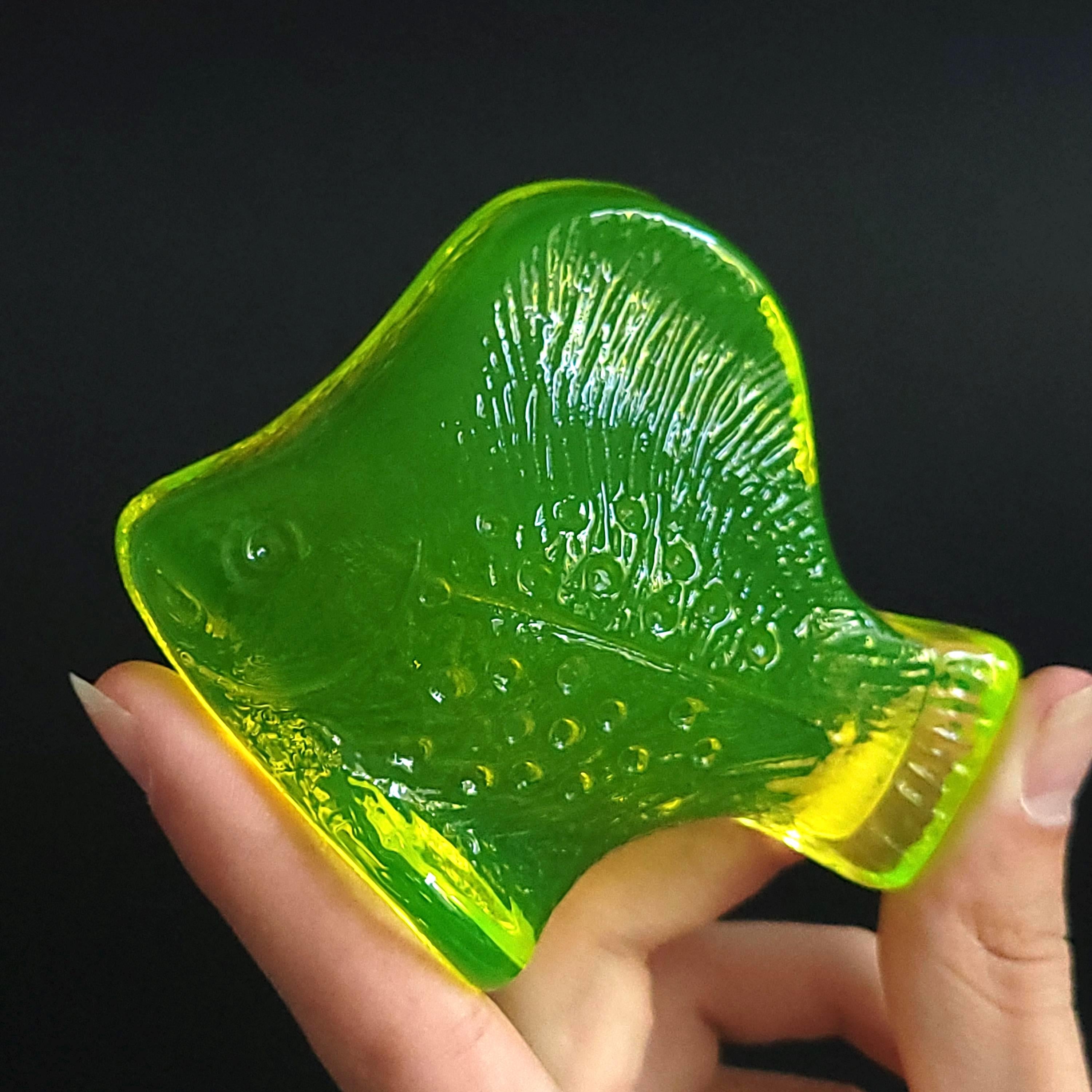Uranium Glass Fish Figurine: Art Deco Vaseline Glass Collectible
