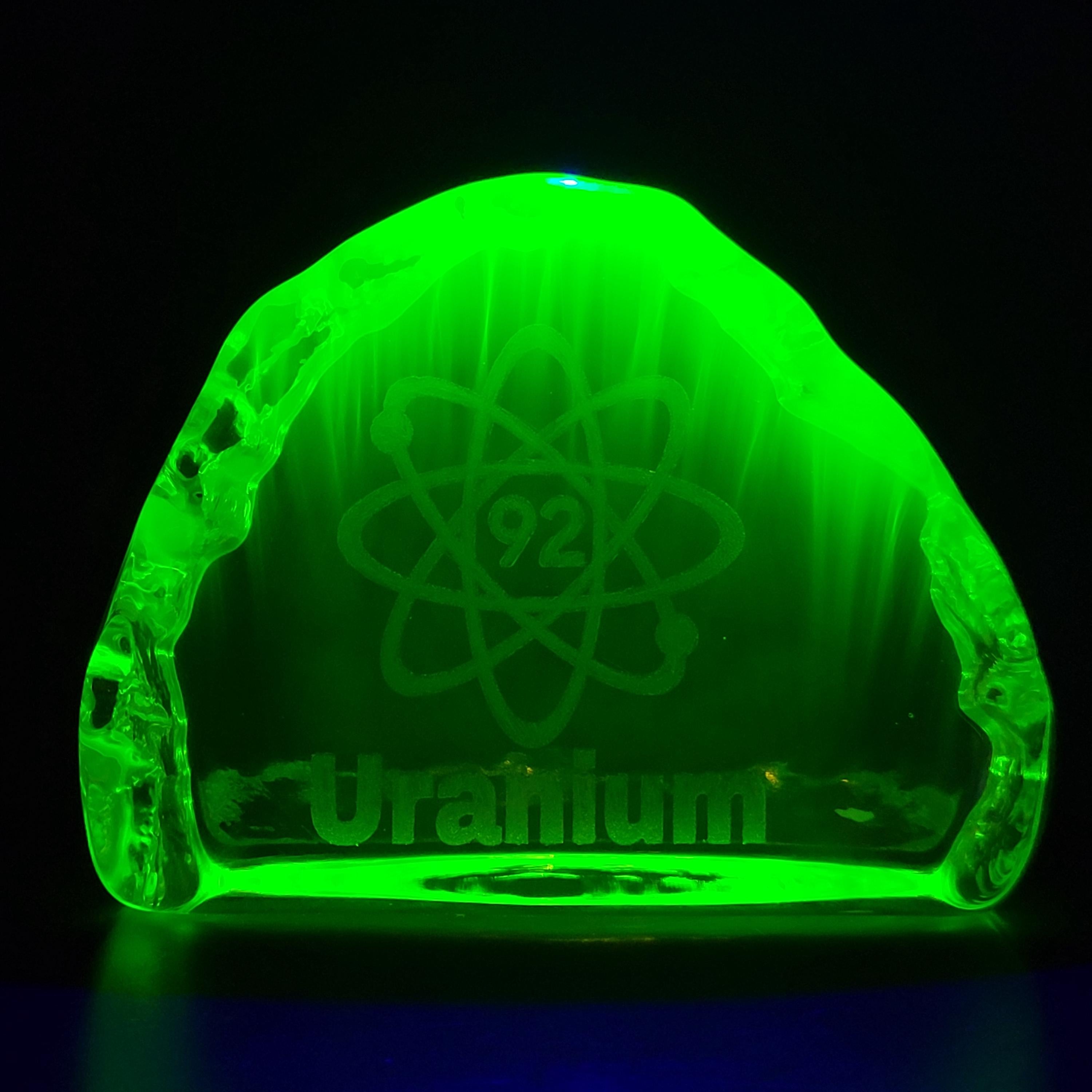 Vaseline Uranium Glass Figurine with Engraving