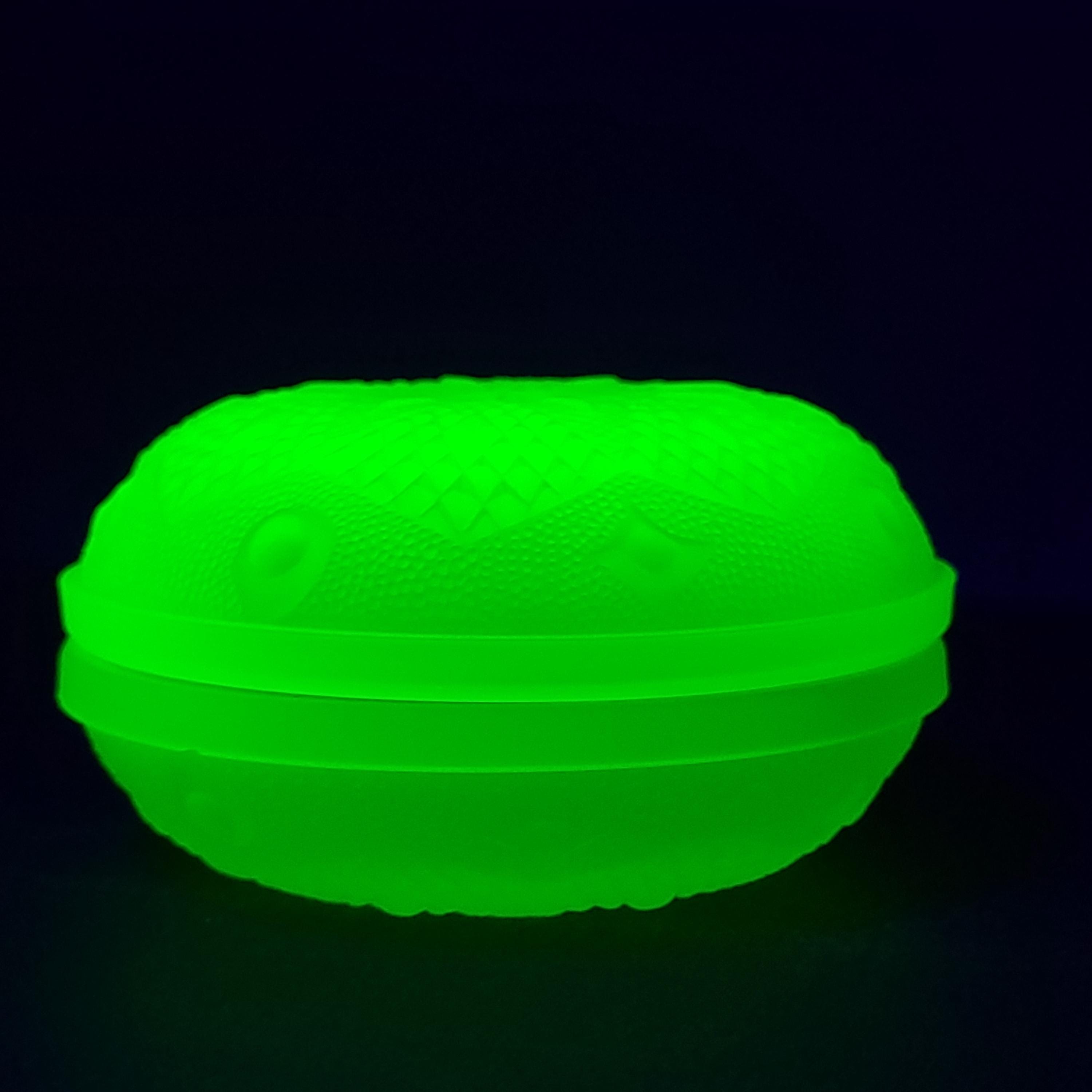 Vaseline Uranium Glass Trinket Box Yellow Frosty Matte Glass Jewelry Box