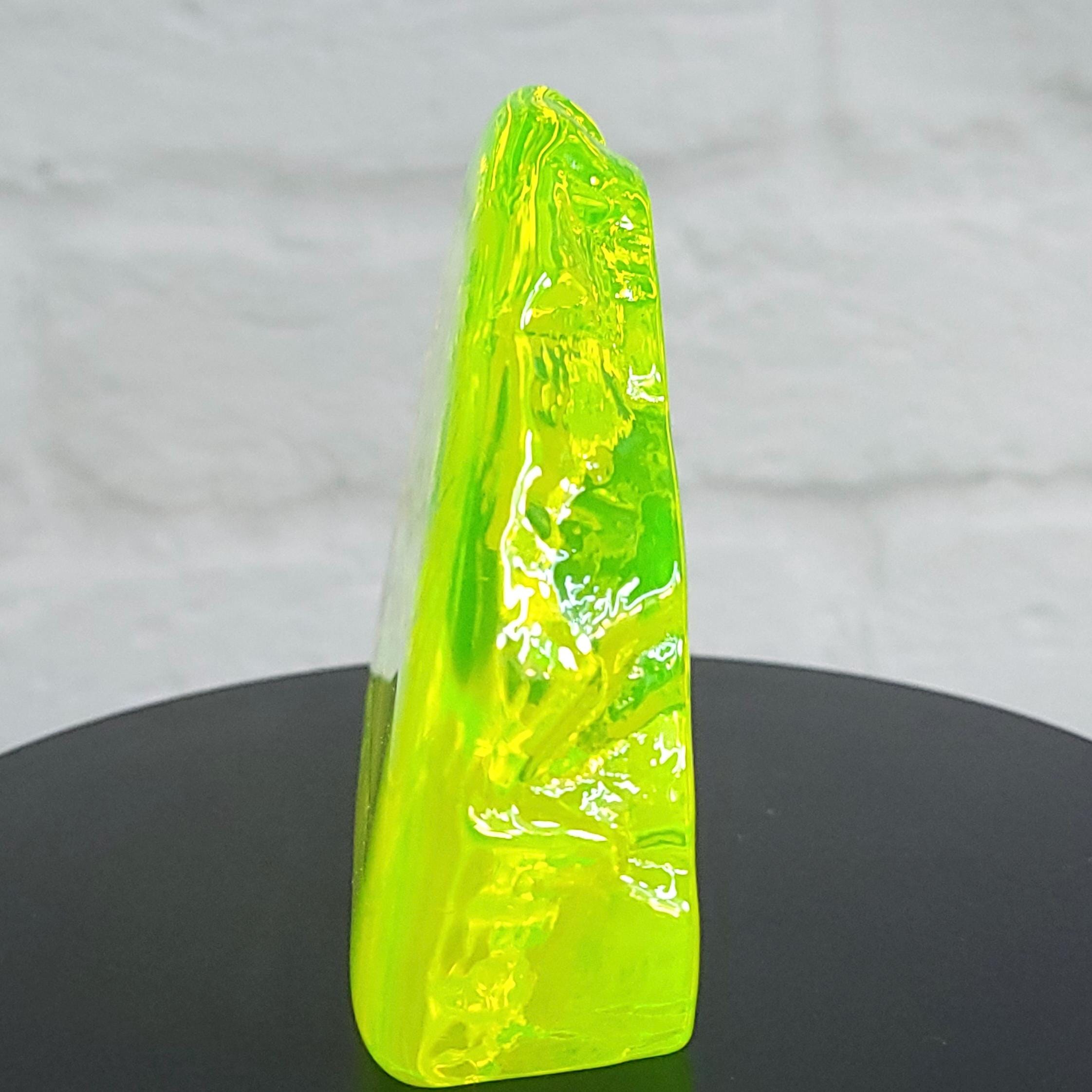 Uranium Glass Figurine Merry Christmas Design Vaseline Glass Statue