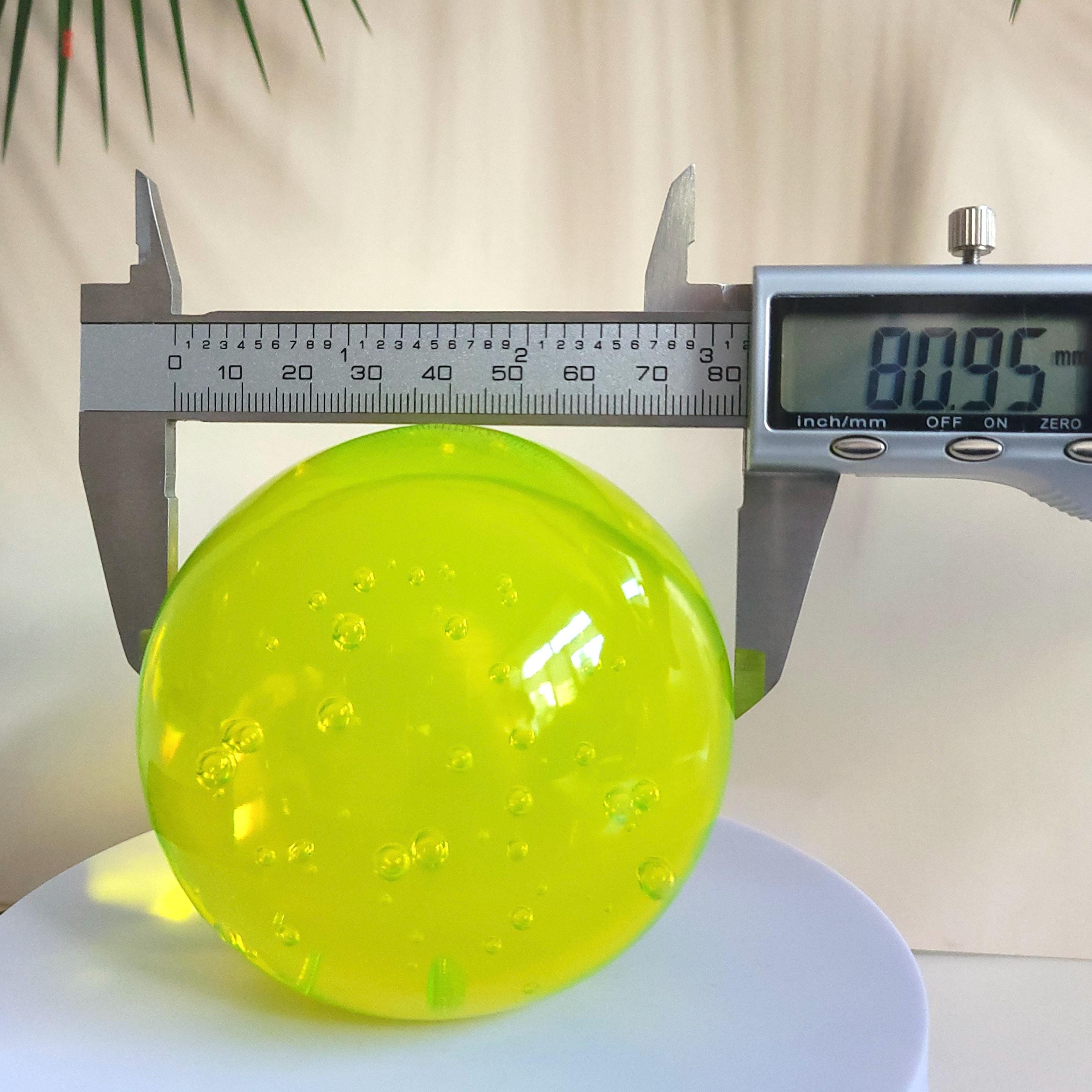 Vaseline Sphere with Bubbles Uranium Yellow Glass Paperweight 80mm