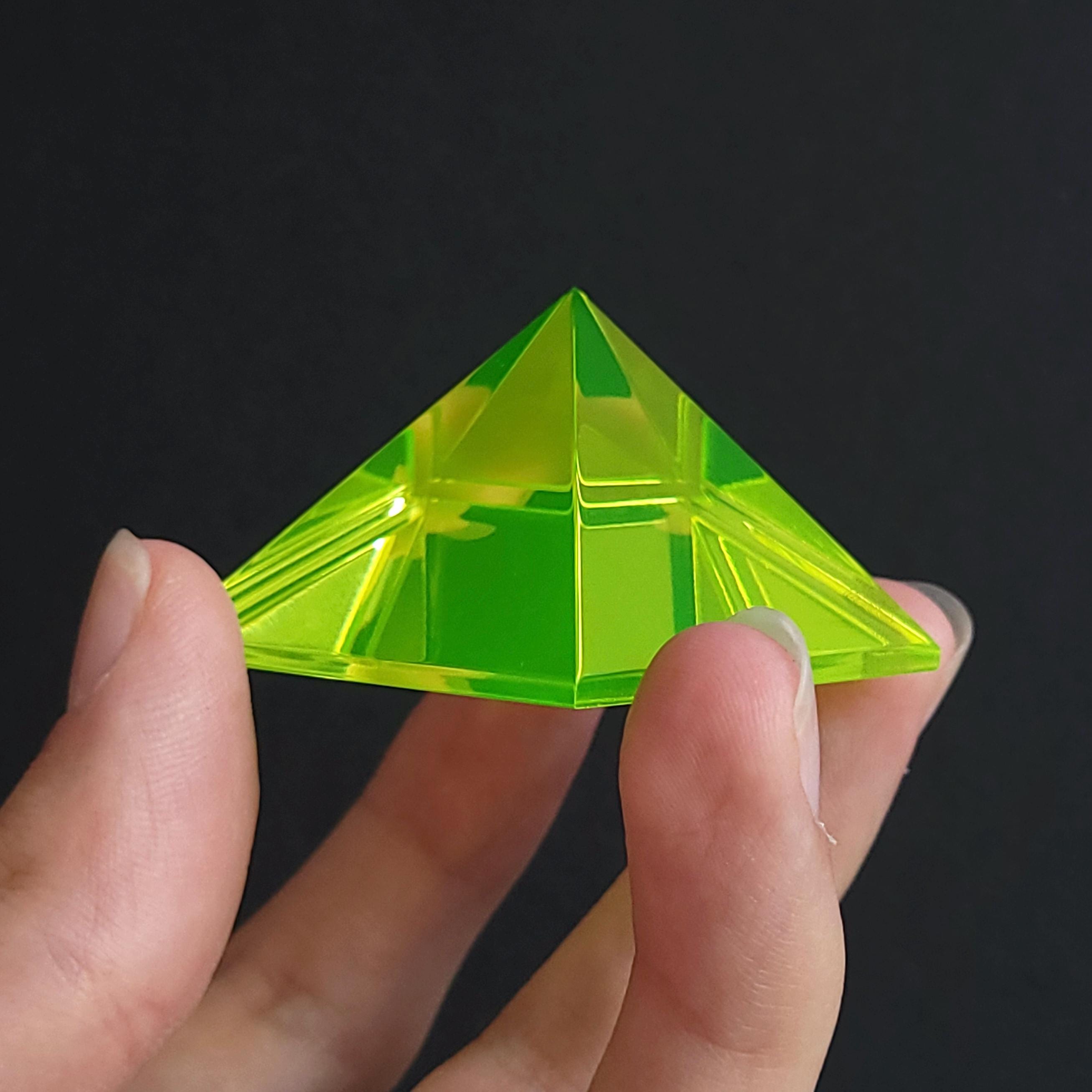Uranium Glass Pyramid Yellow Clear Glass Vaseline Small Glass Statue
