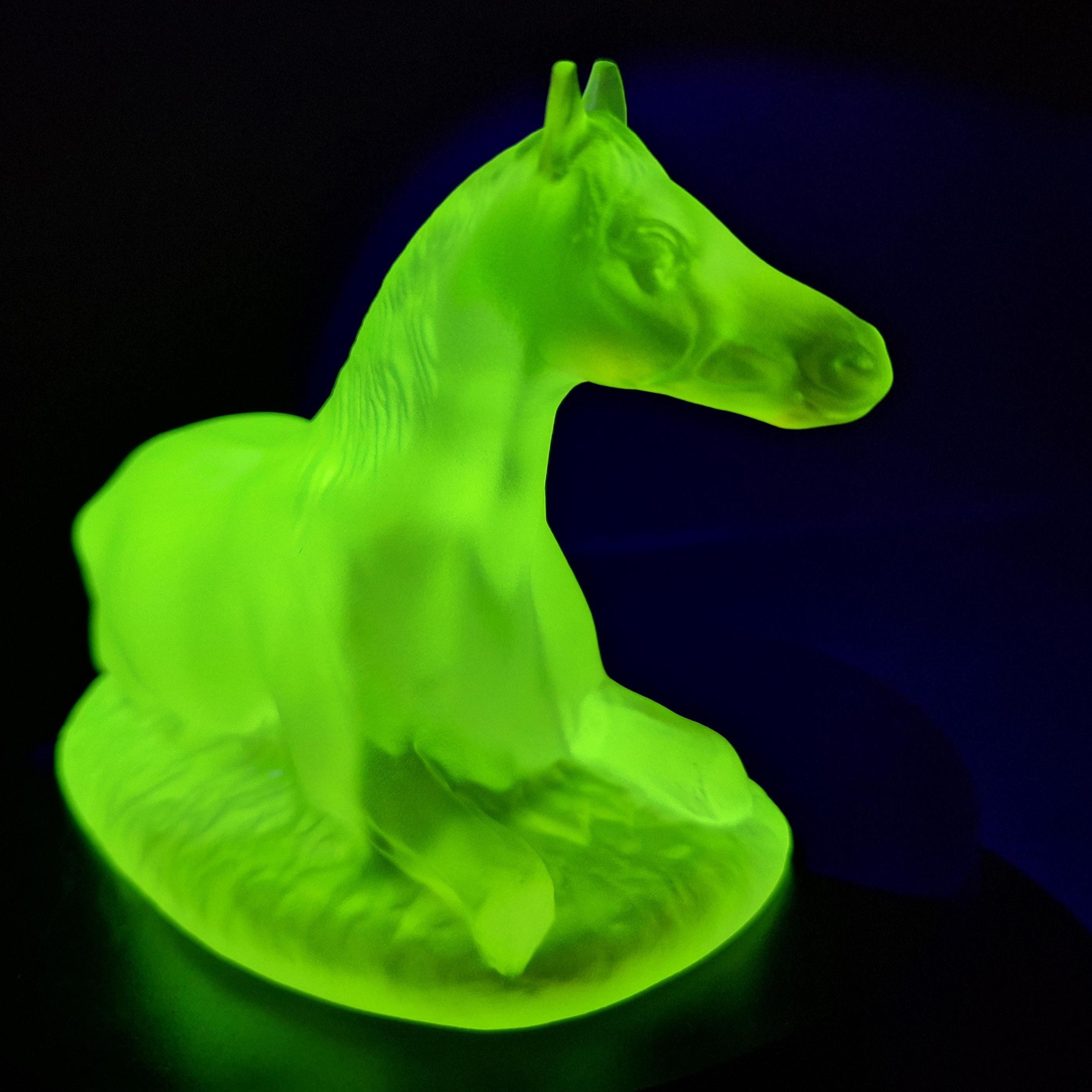 Uranium Glass Horse Figurine Vaseline Matte Frosted Yellow Glass Art Deco
