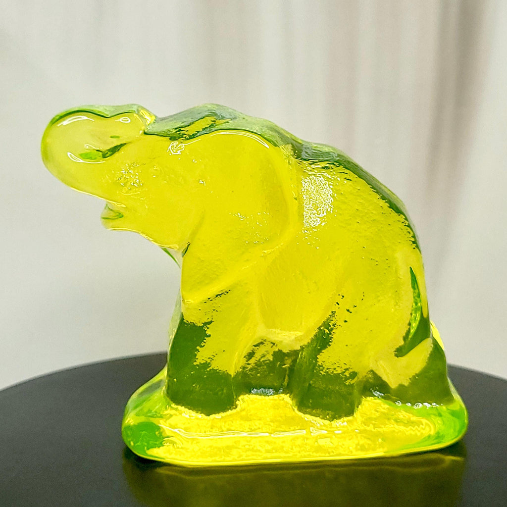 Uranium Glass ElephantVaseline Yellow Clear Glass Small Figurine
