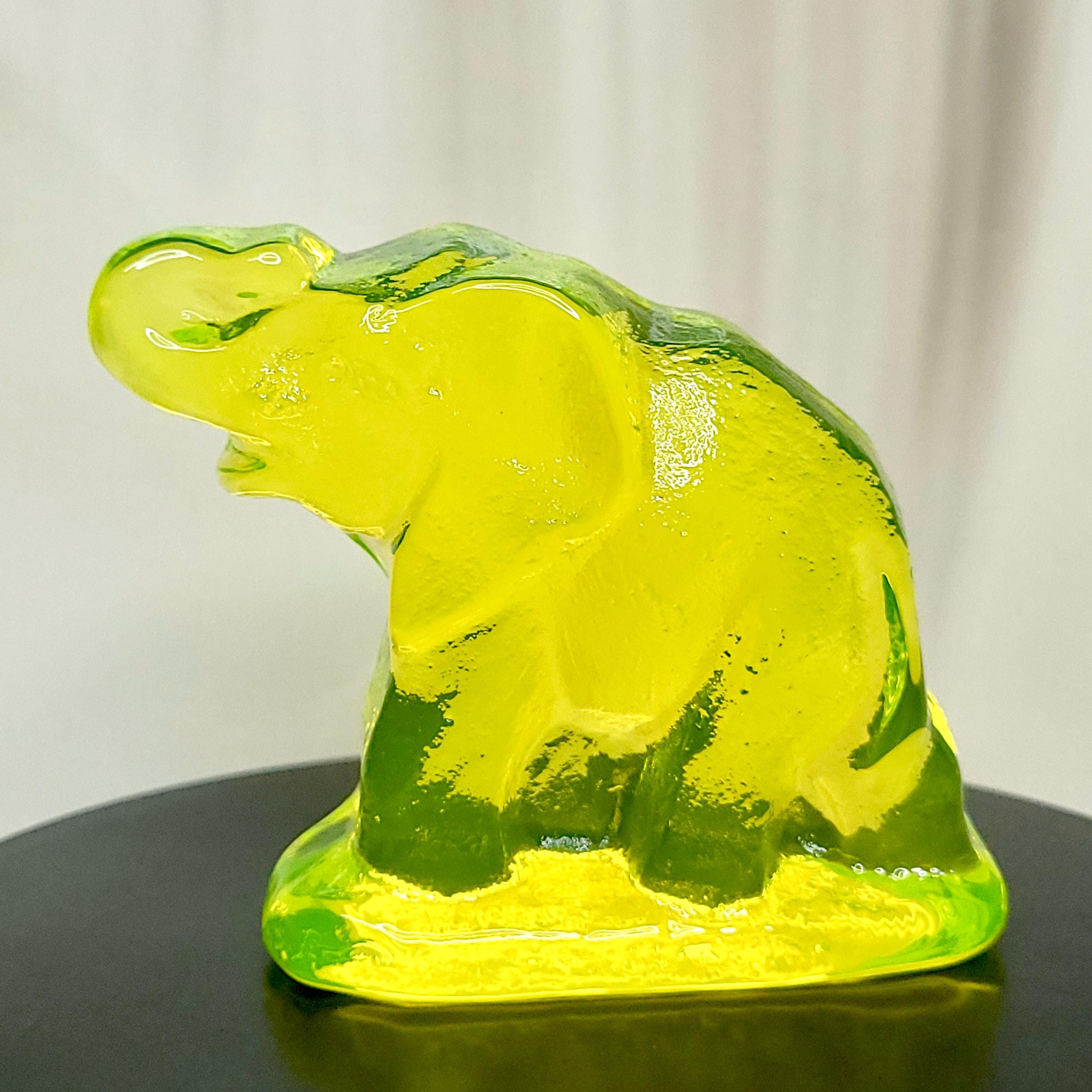 Uranium Glass ElephantVaseline Yellow Clear Glass Small Figurine