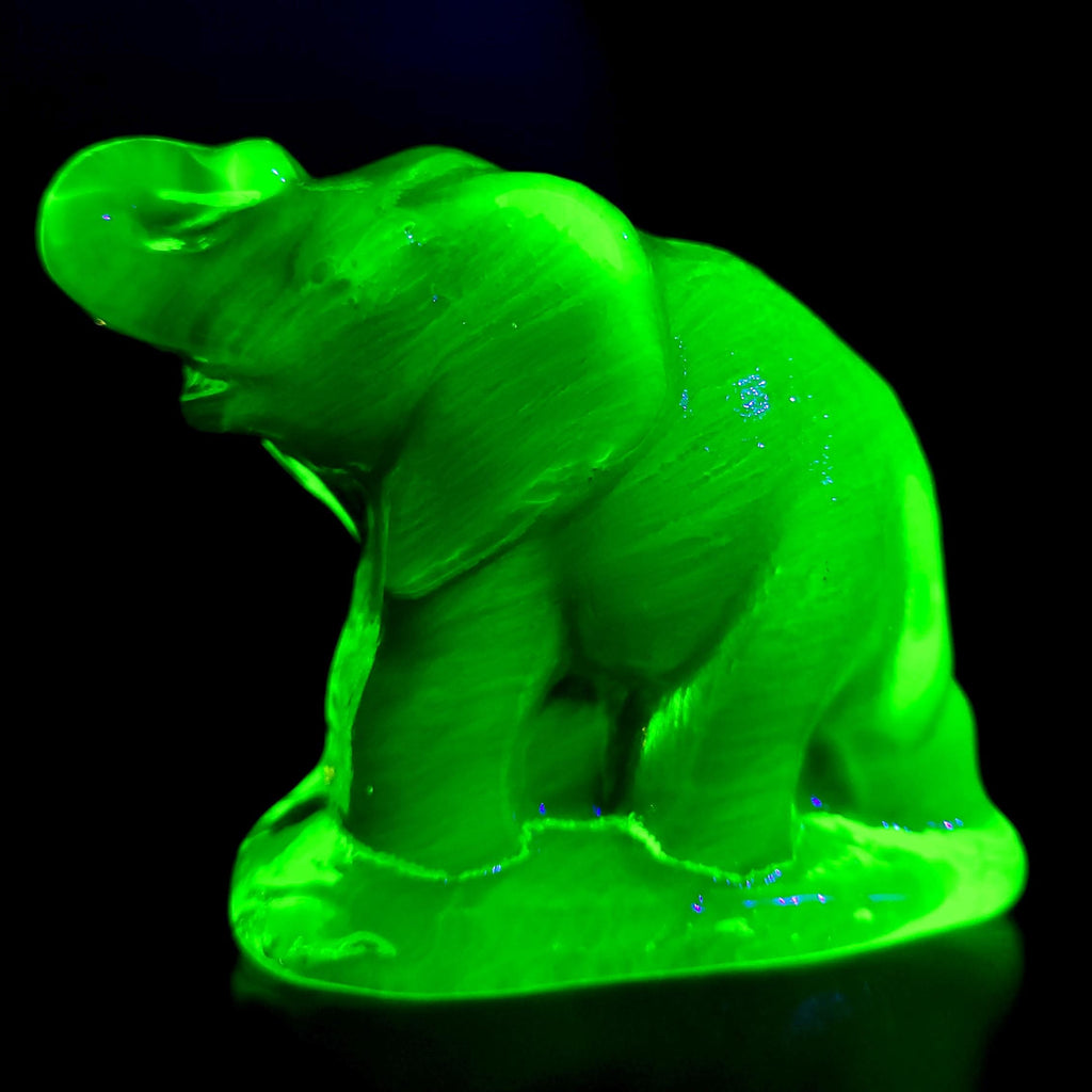Uranium Glass ElephantVaseline Yellow Clear Glass Small Figurine