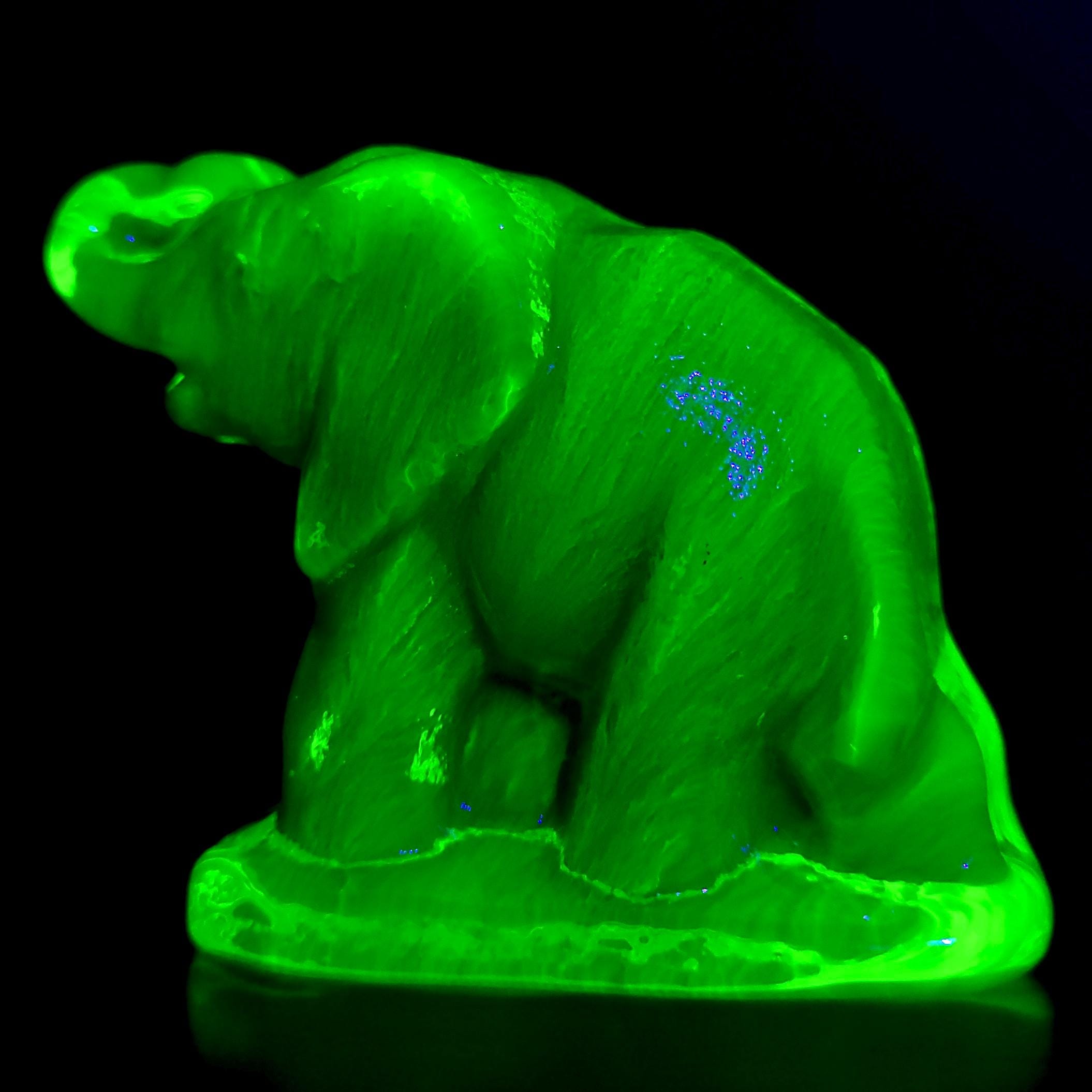 Uranium Glass ElephantVaseline Yellow Clear Glass Small Figurine