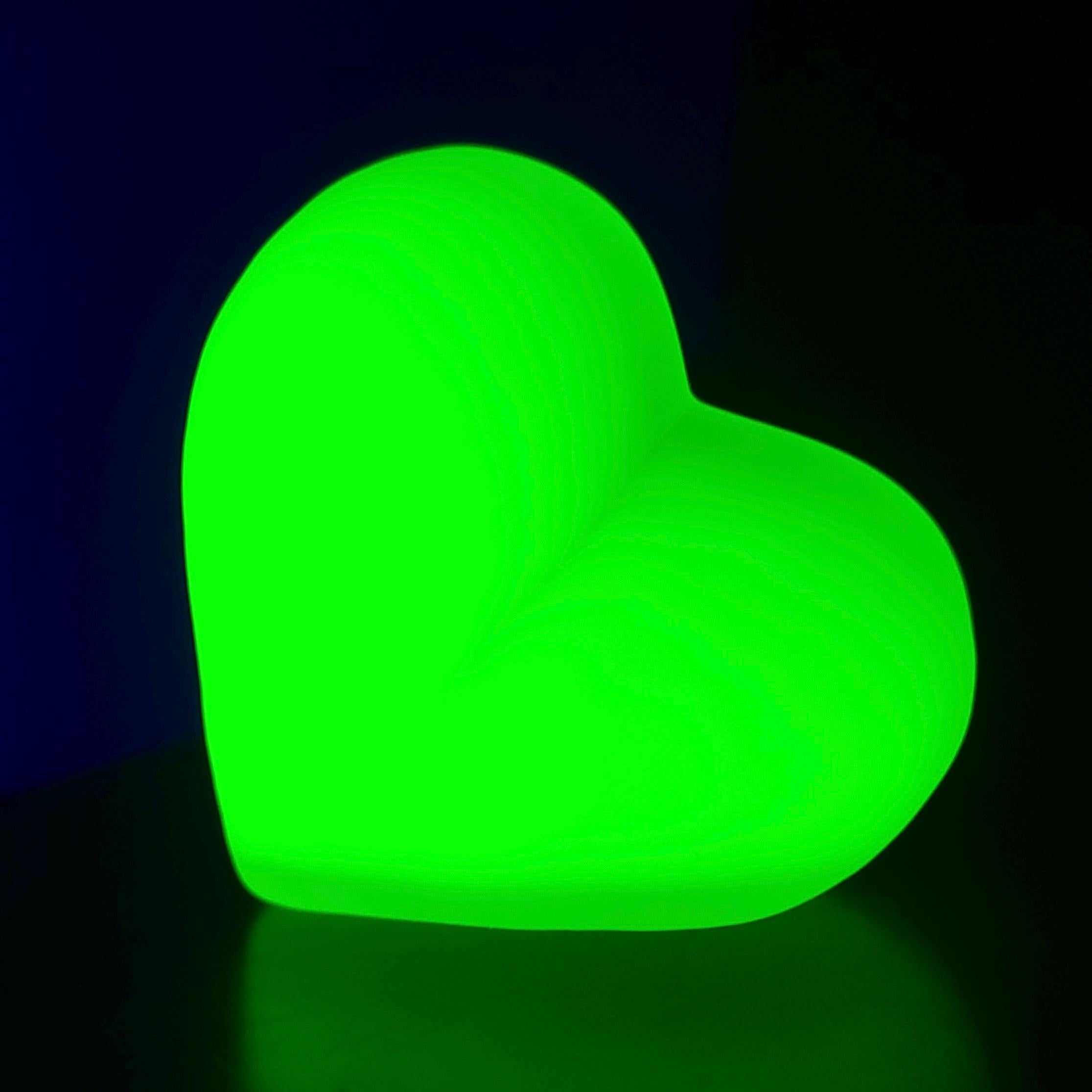 Uranium Glass Heart Figurine Vaseline Frosted Matte Yellow Glass