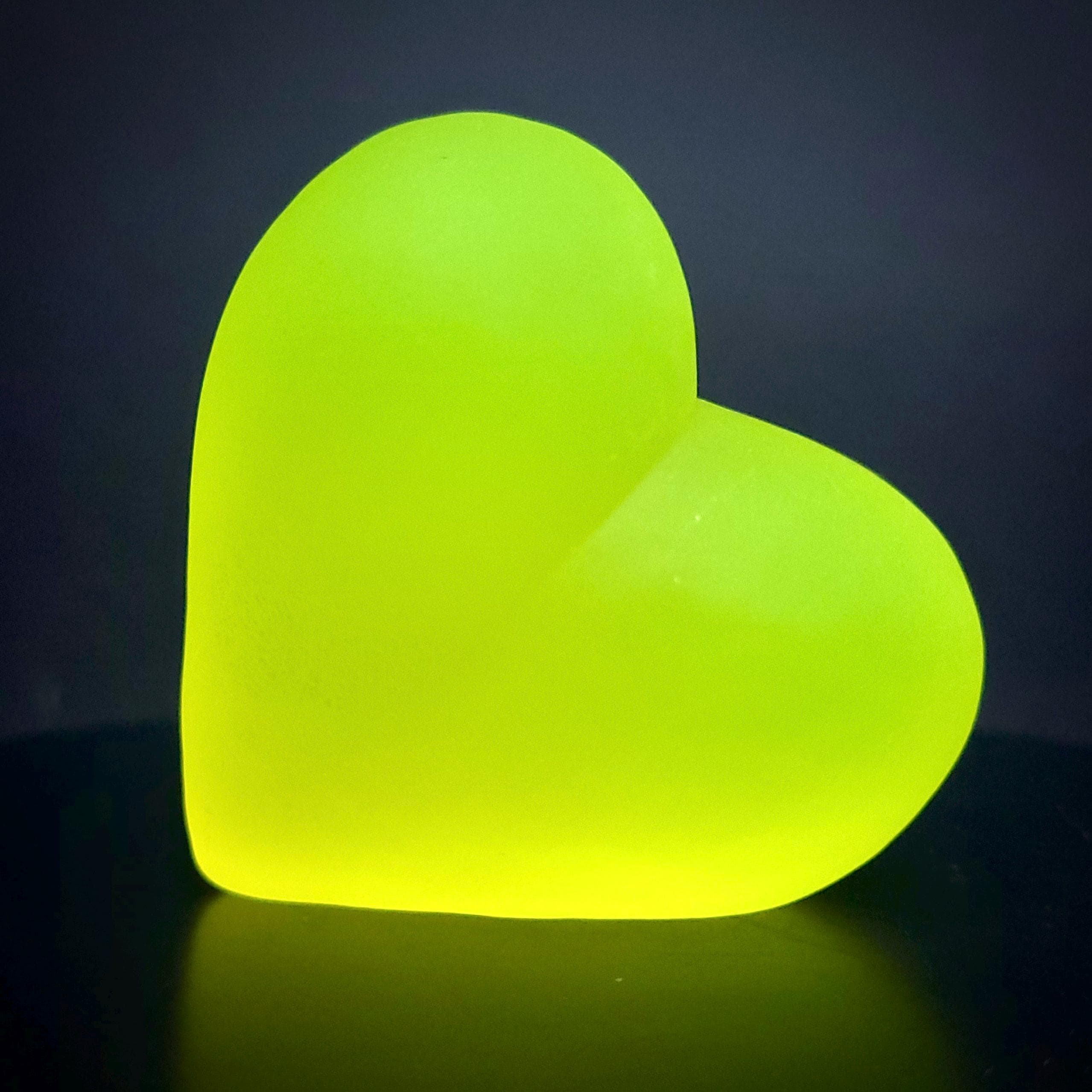 Uranium Glass Heart Figurine Vaseline Frosted Matte Yellow Glass