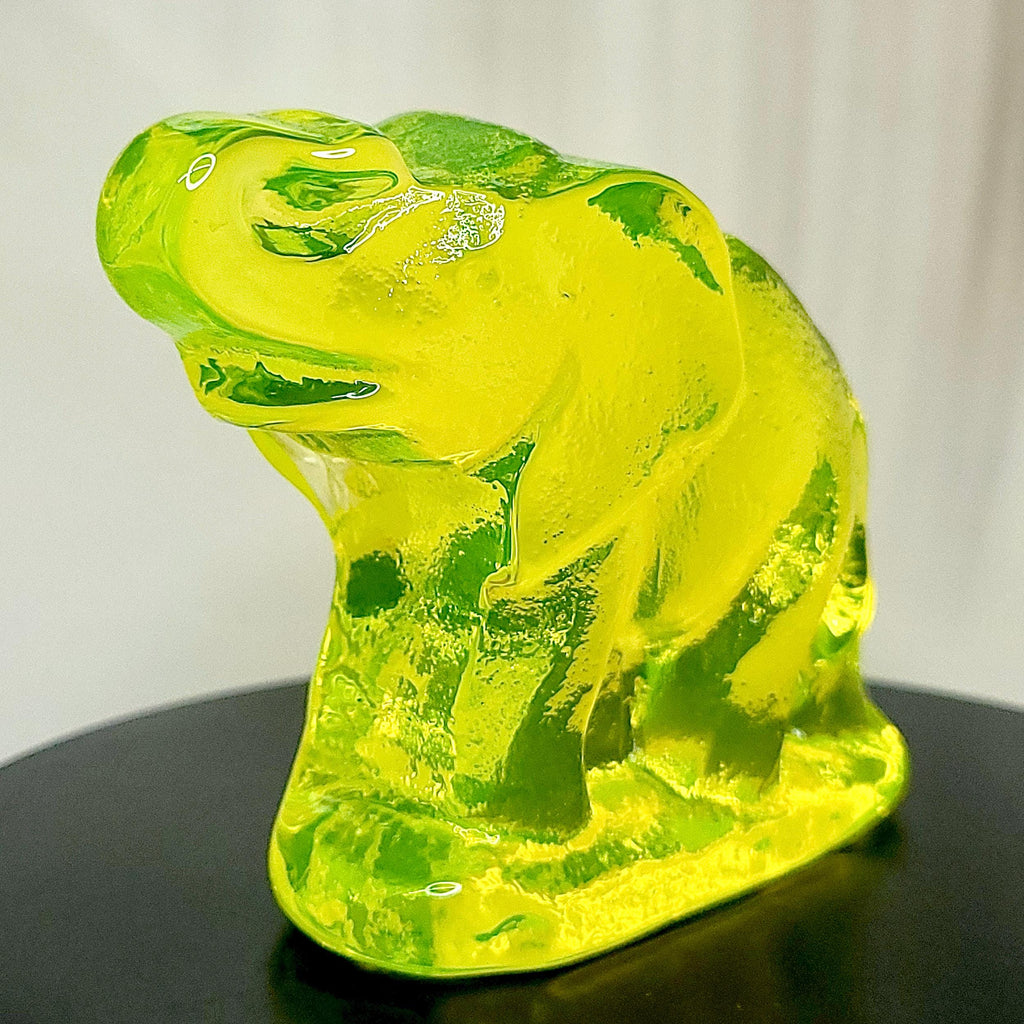Uranium Glass ElephantVaseline Yellow Clear Glass Small Figurine