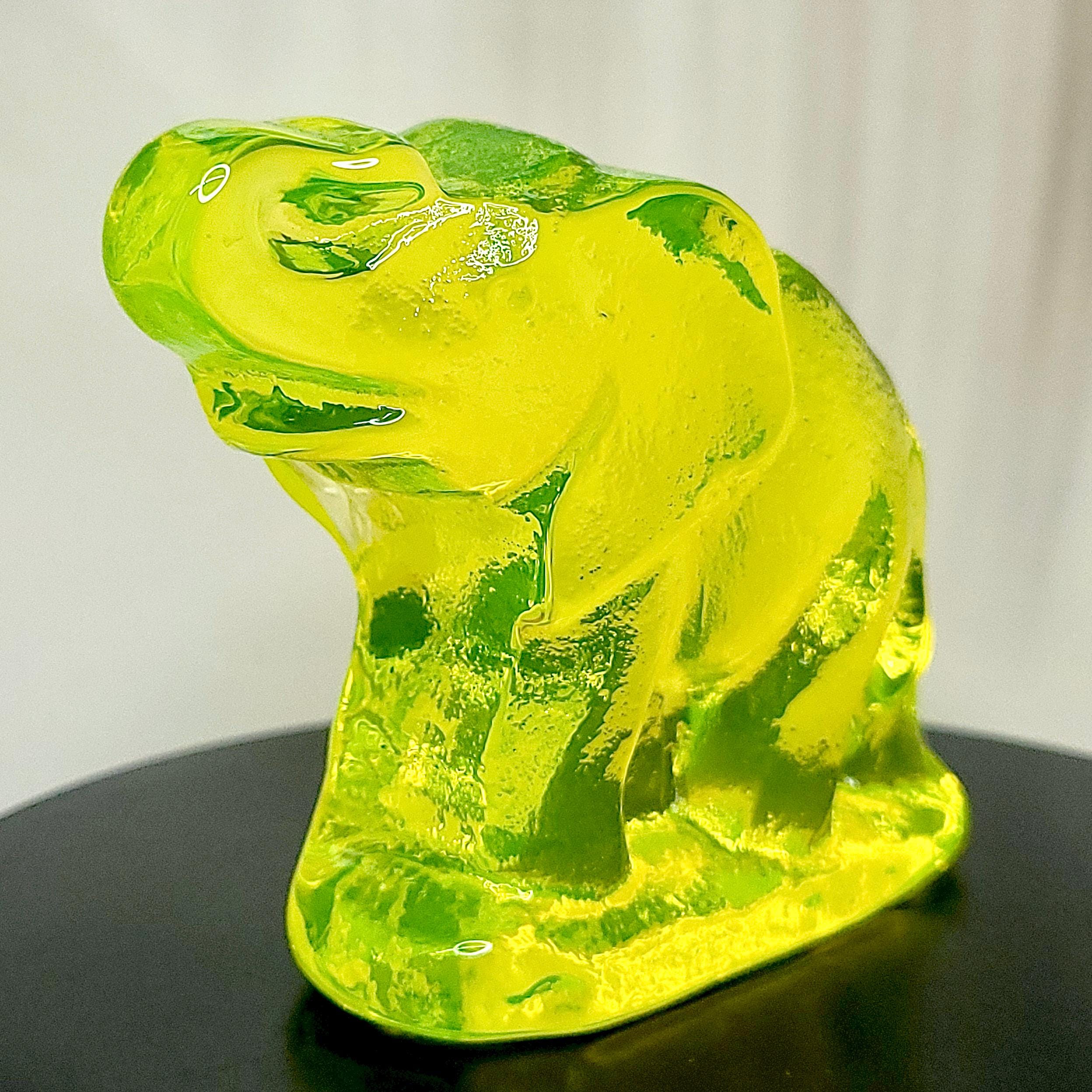 Uranium Glass ElephantVaseline Yellow Clear Glass Small Figurine