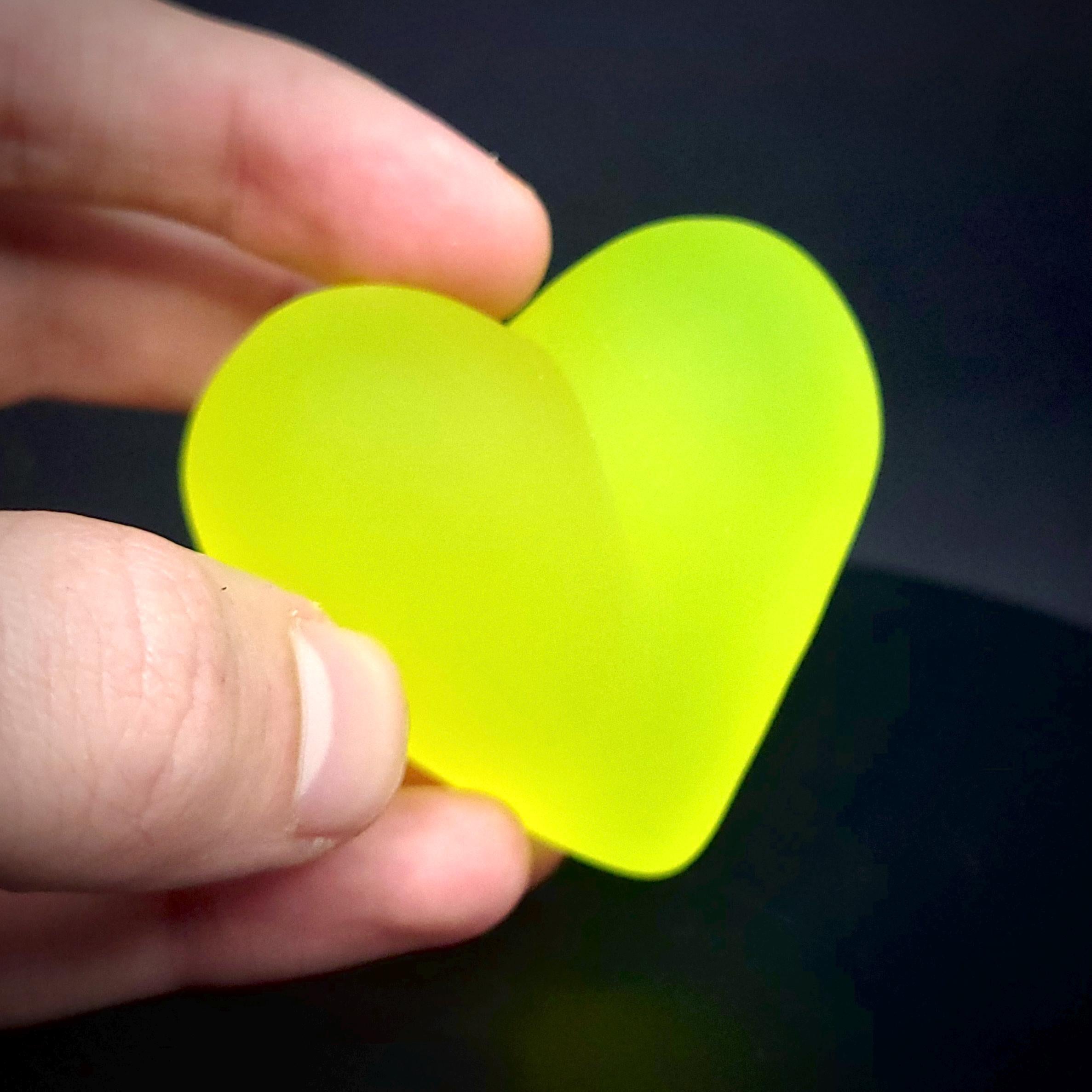 Uranium Glass Heart Figurine Vaseline Frosted Matte Yellow Glass