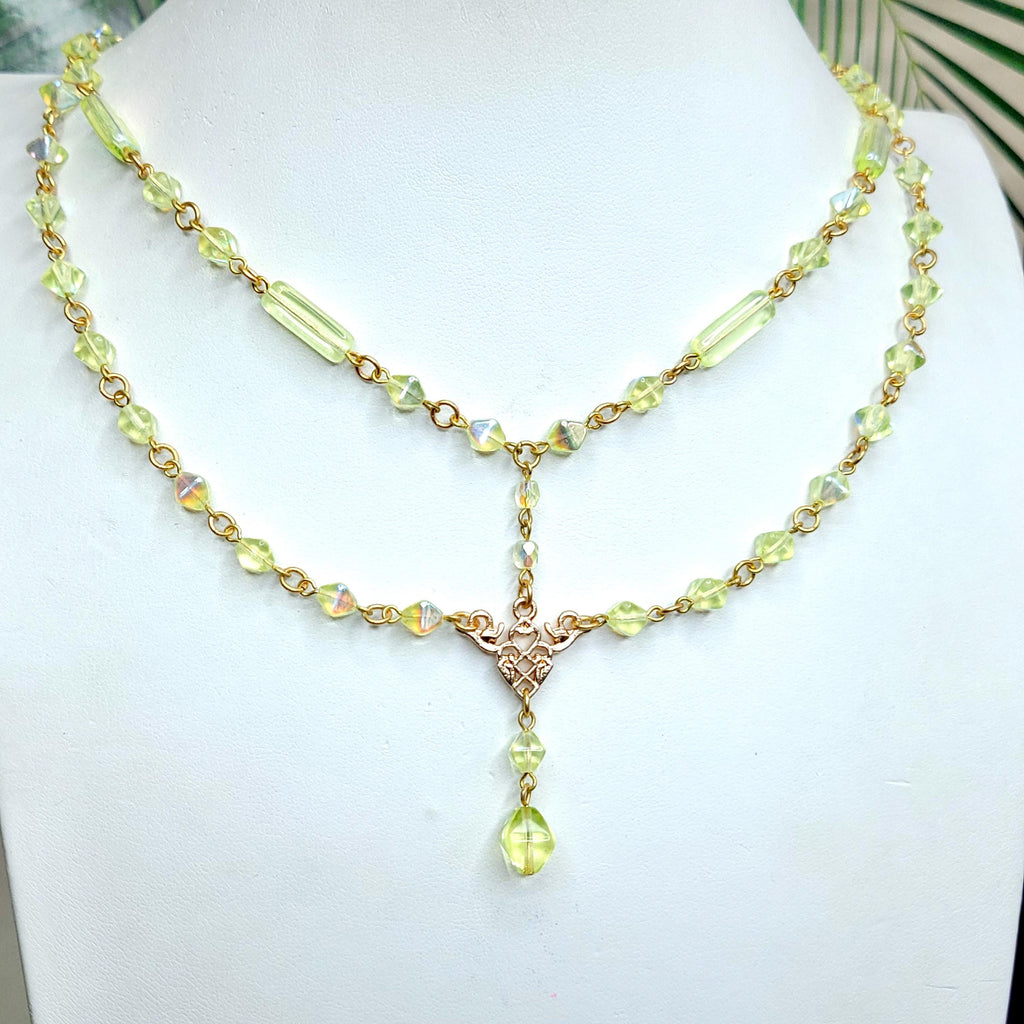 Uranium Glass Necklace 19'' Vaseline Glass Czech Beads Pendant