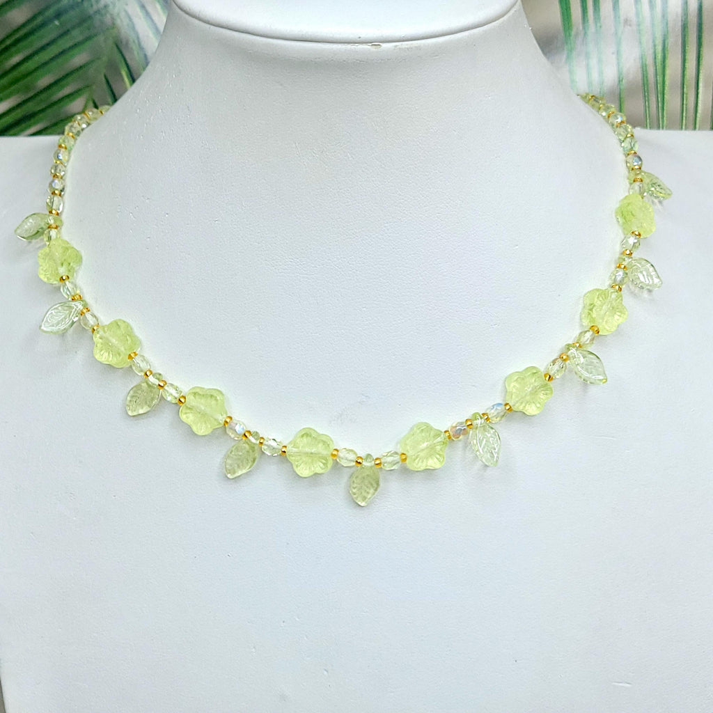 Uranium Women's Necklace 17'' Vaseline Yellow Glass Czech Beads